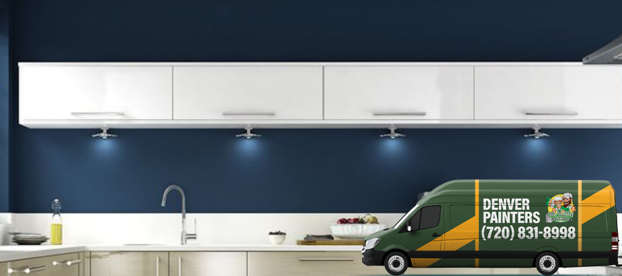 navy blue accent kitchen wall